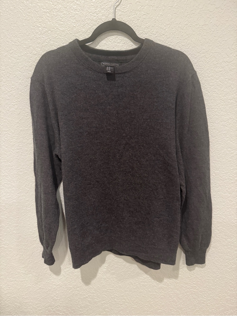 Christian Lacroix Men's DK Charcoal Crewneck Sweater 100% Extra Fine Merino Wool